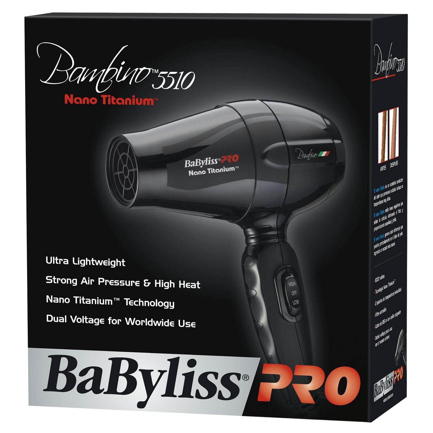 BABYLISS PRO Bambino 5510 Nano Titanium Travel Hairdryer BABNT5510NC