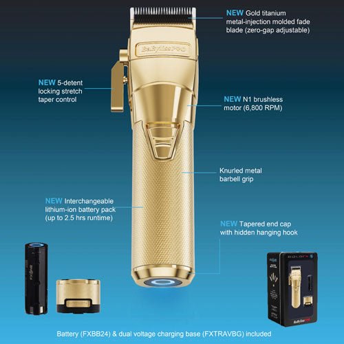 BABYLISS PRO GoldFX All-Metail Interchangeable Battery Clipper FX899G