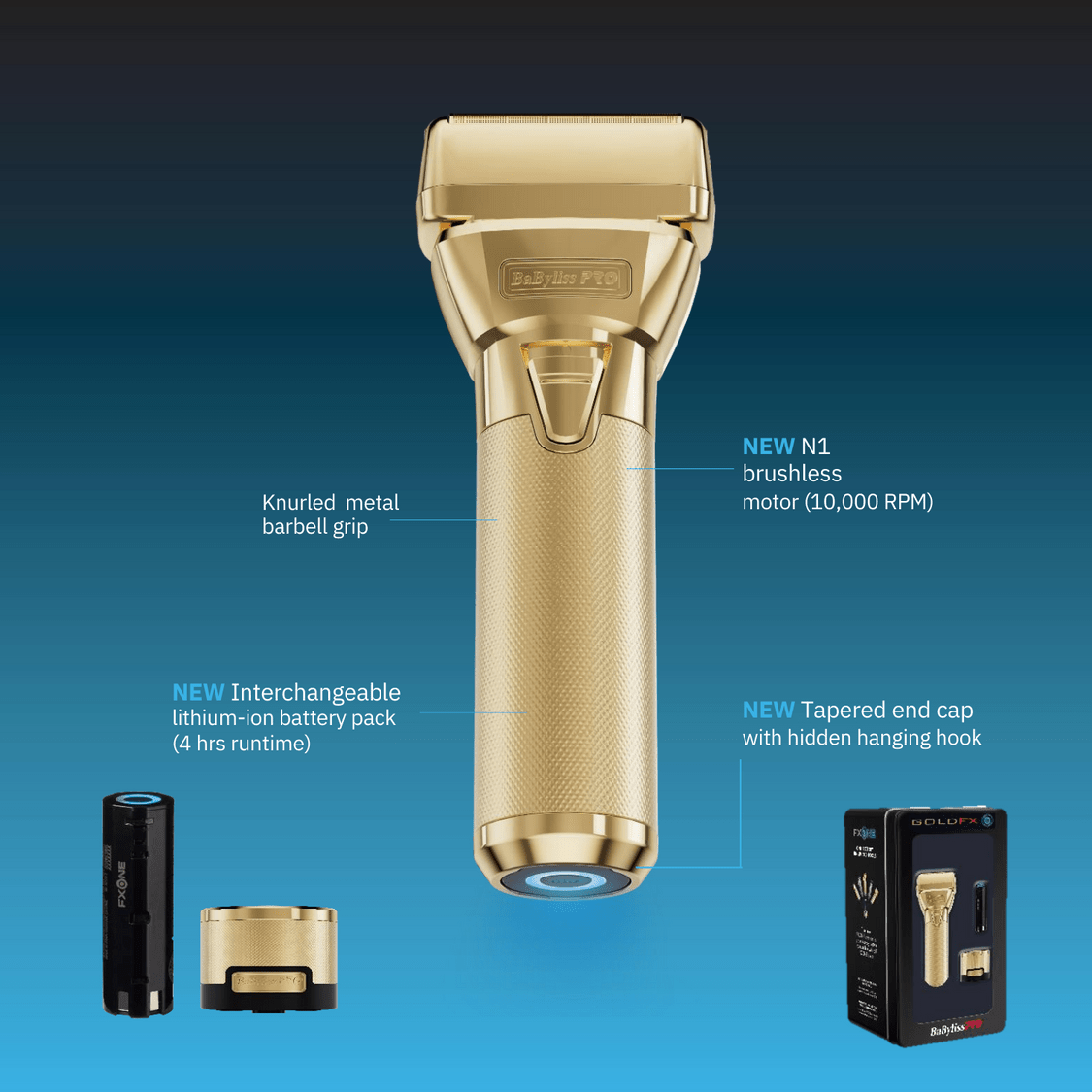 BABYLISS PRO GoldFX All-Metal Interchangeable Battery Shaver FX79FSG
