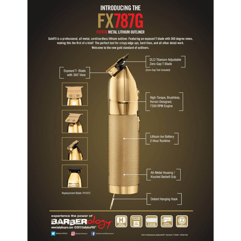 BABYLISS PRO GoldFX Metal Lithium Outlining Trimmer - FX787G