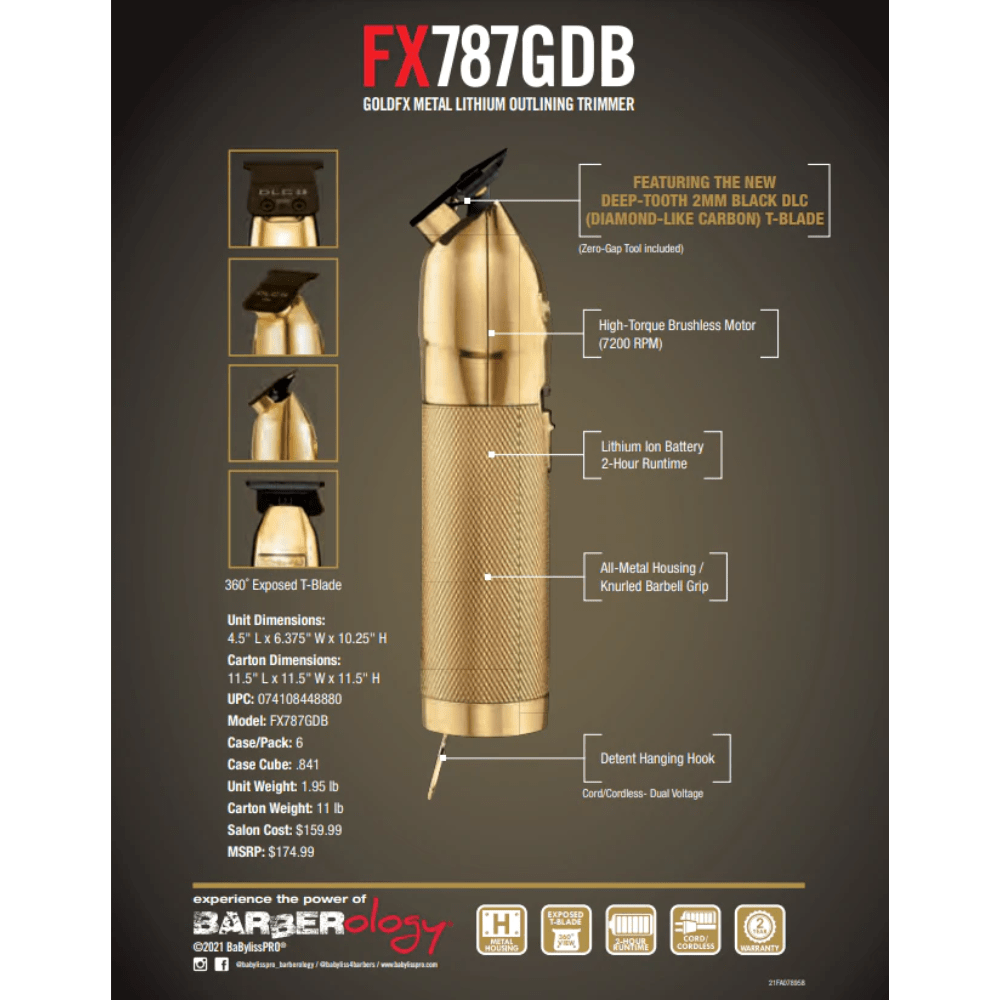 BABYLISS PRO GoldFX Metal Lithium Outlining Trimmer - FX787GDB