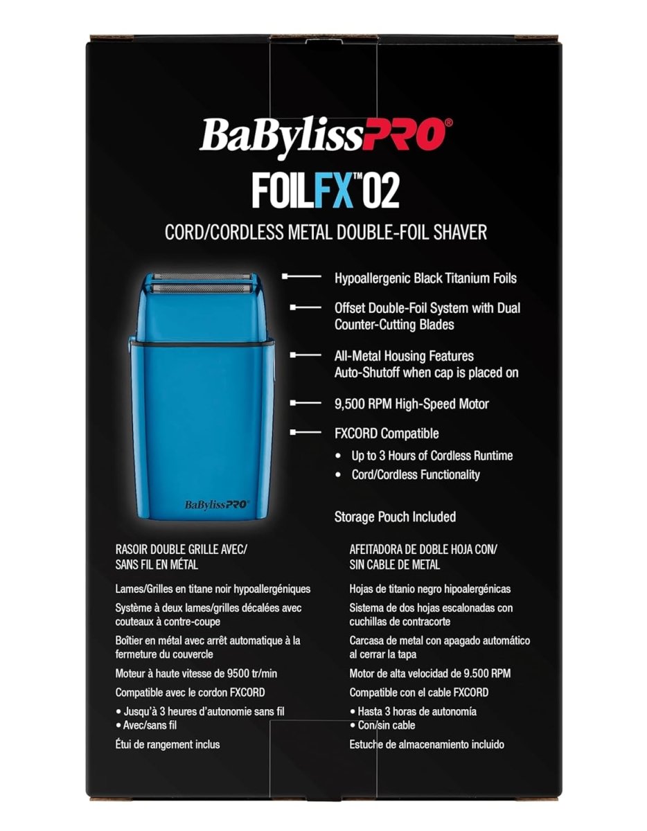 BABYLISSPRO FOILFX 02 Cord/Cordless Metal Double-Foil Shaver – Limited Edition (Blue)