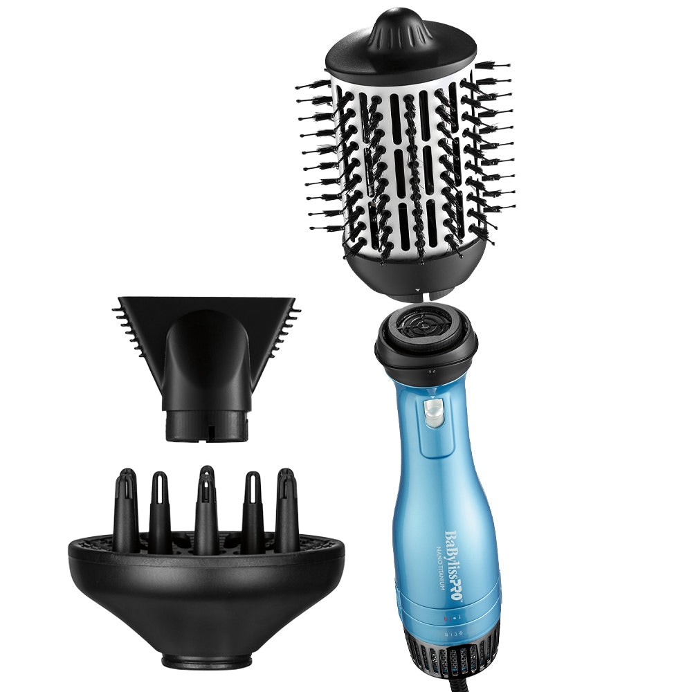 BaBylissPRO Nano Titanium Detachable 3-in-1 Hot Air Brush With Styling Brush, Concentrator Nozzle and Diffuser