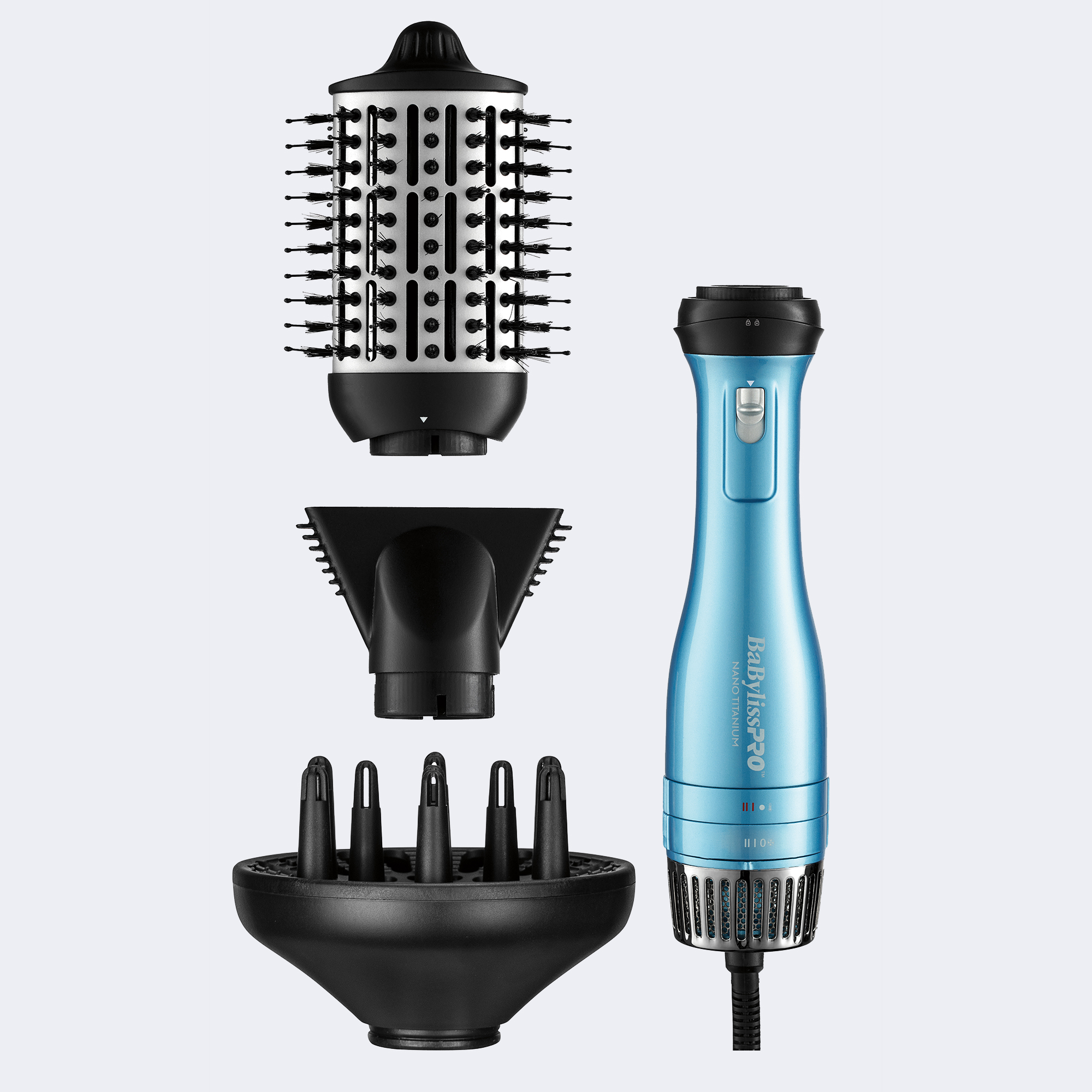 BaBylissPRO Nano Titanium Detachable 3-in-1 Hot Air Brush With Styling Brush, Concentrator Nozzle and Diffuser BNTDHB275C